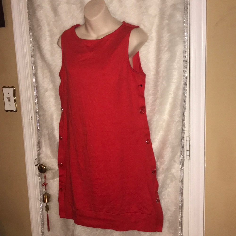 New York & Company Red Shift Dress Button Trim